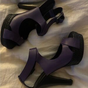 Bottega Veneta purple ratan platform sandals sz 40